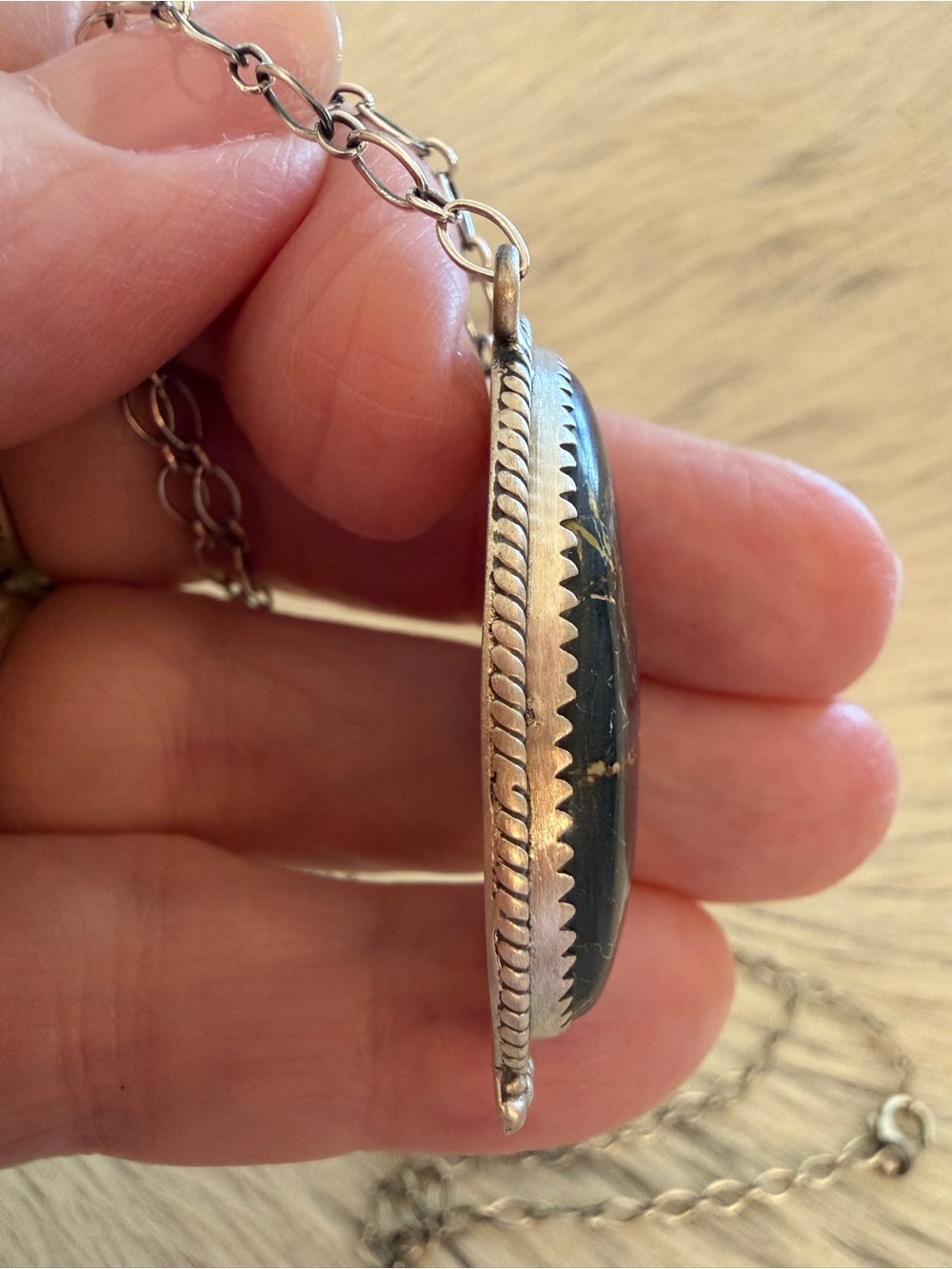 ❤️ Premium Black Jack Turquoise Lightning Brushed Sterling 925 ADJ Necklace 16g - Picture 6 of 15